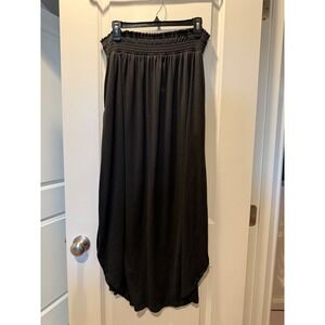 Ninexis Black Smocked Waist Maxi Skirt High Low Tulip Hem Side Slit CWBLS041 XL